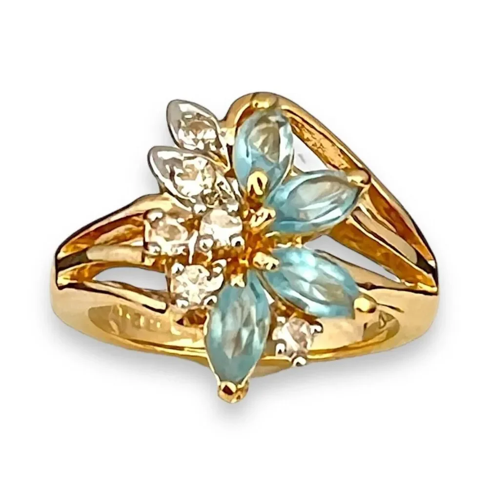 Vintage 1980s Uncas Crystal Cluster Ring Size 6 14KTGE Gold Plate - 14E